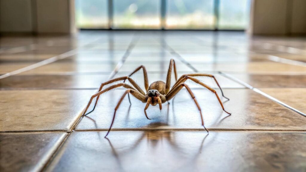 Close-up of a spider on tiles.
