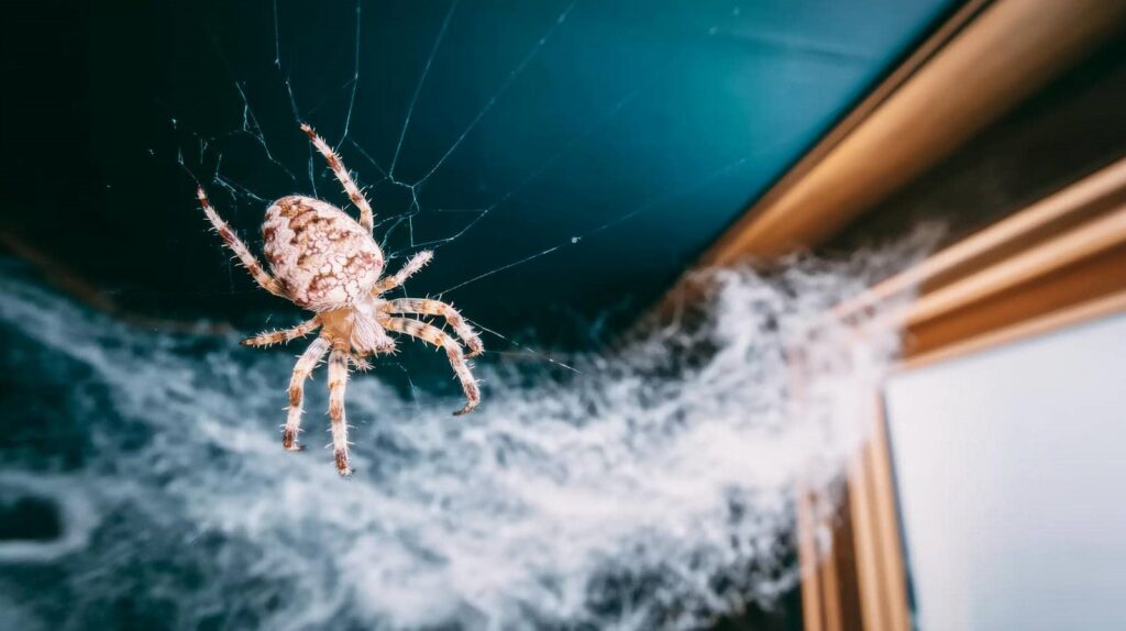 Spider in web near window