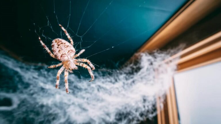 Spider in web near window